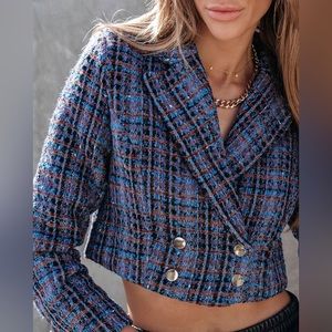 NWOT Fore Crop Tweed Double Breasted Blazer
